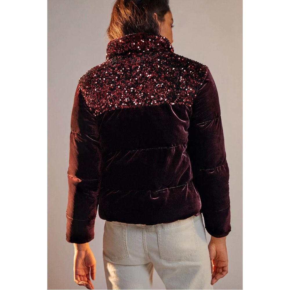 Anthropologie Vera Sequined Velvet Puffer Jacket NWT Sz XL & XS - Picture 3 of 14